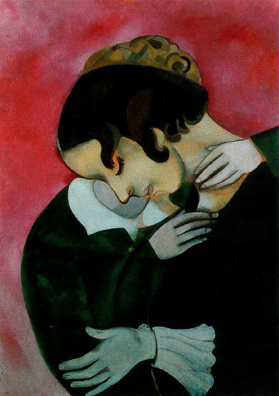 Lovers in pink contemporary Marc Chagall Oil Paintings